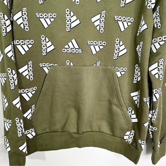 NWT Adidas AOP Fleece Hoodie Pullover Sweatshirt in Olive Men’s Sz L - Picture 4 of 12